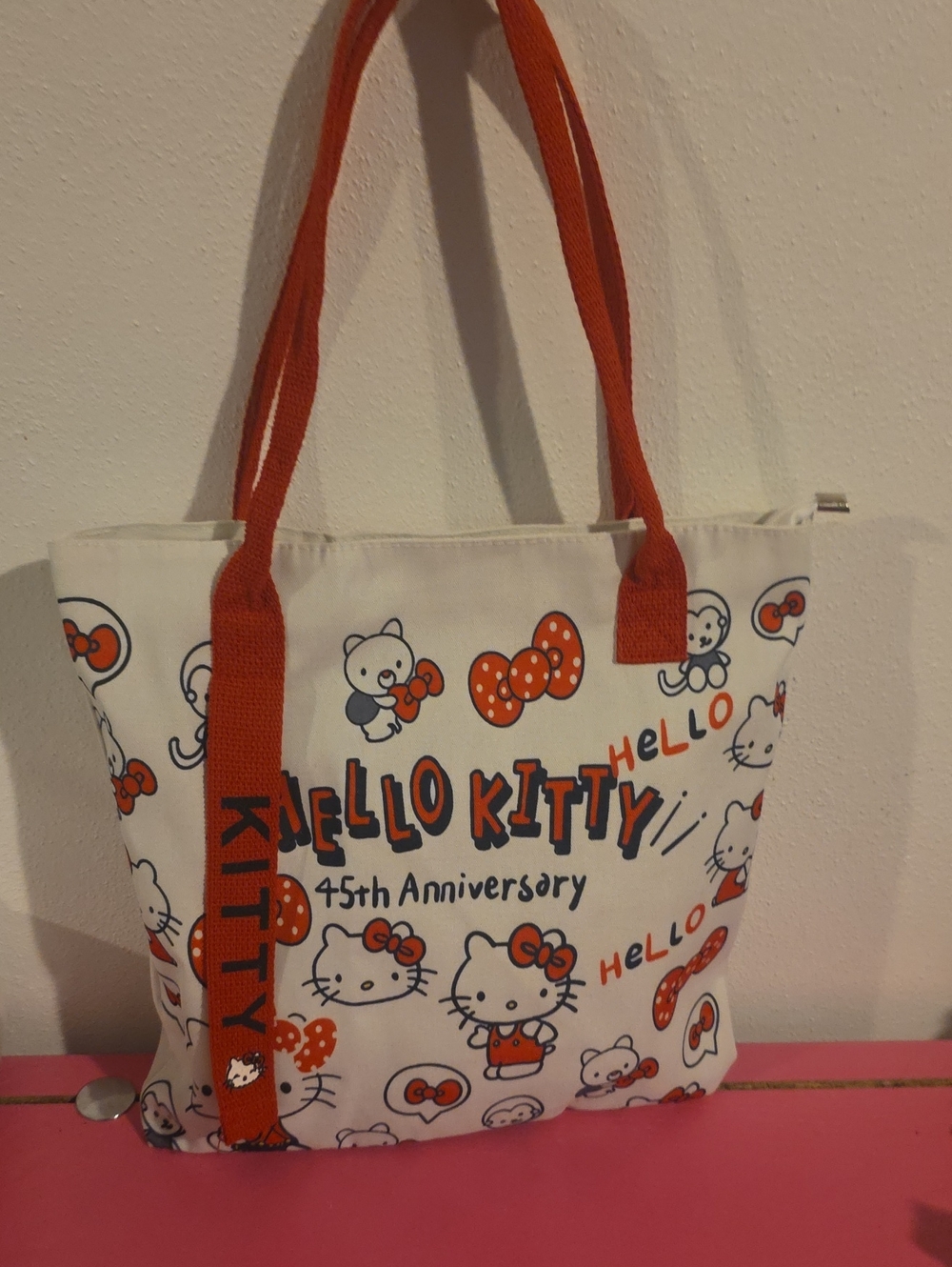 Hello Kitty 45th Anniversary White & Red Tote Bag